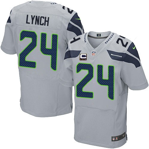 Men's Elite Marshawn Lynch Nike Jersey Grey Alternate - #24 C Patch NFL Seattle Seahawks